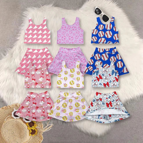 5.5 Sibling Baby Girls Football Baseball Cheer Yoga Active Wear Top Shorts Skirts Clothes Sets