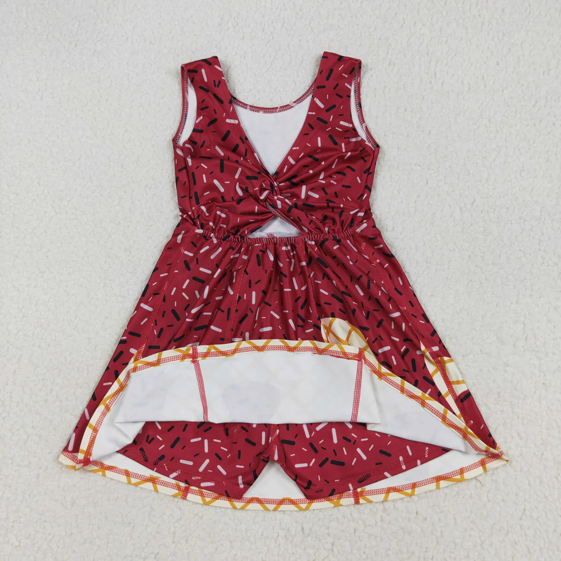 8.12 Baby Girls Dark Red Drip Sleeveless Shorts Team Yoga Active Knee Length Dress