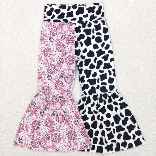 P0369 Alpine cow head cactus light ball cow print patchwork pants