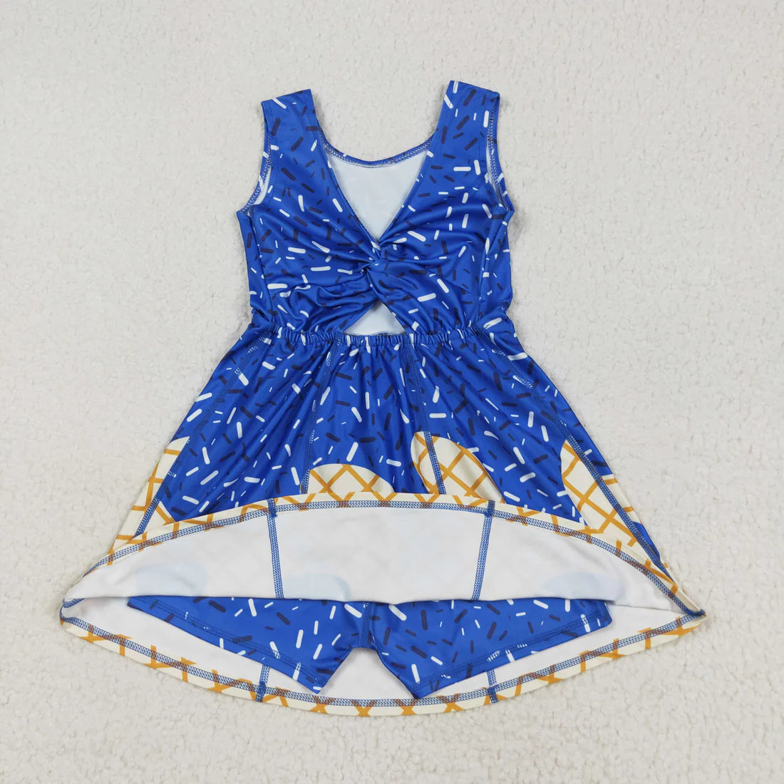 8.12 GSD2751 Baby Girls Hot Blue Drip Sleeveless Shorts Team Yoga Active Knee Length Dress