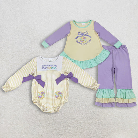 Sibling Baby Girls clothes embroidery long sleeve pants Sets and romper