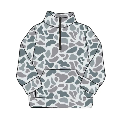 6.4 GT0832 Adult Women Grey Camo Long Sleeve Tee Shirts Zip Pullovers Tops Preorder