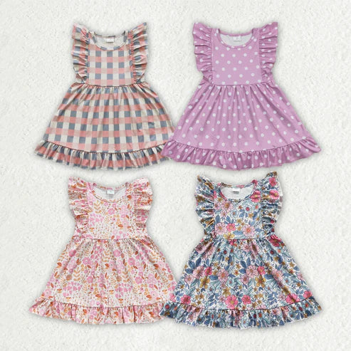4.4 Sibling Sister Baby Girls Ruffles Summer Knee Length Dresses