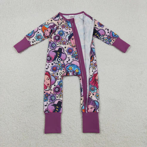 10.27 LR2732 Baby Girls Cartoon Princesses Flowers Footie Romper