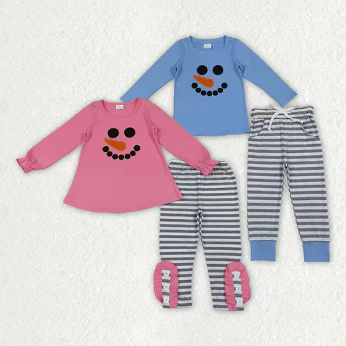 10.31 Sibling Baby Boys Girls Embroidery Snowmen Top Stripe Leggings Pants Christmas Clothes Sets