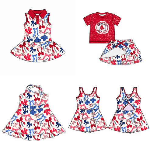 6.10  Custom Moq 3 each item Sibling Baby Girls Boston Team Dresses Clothes Sets
