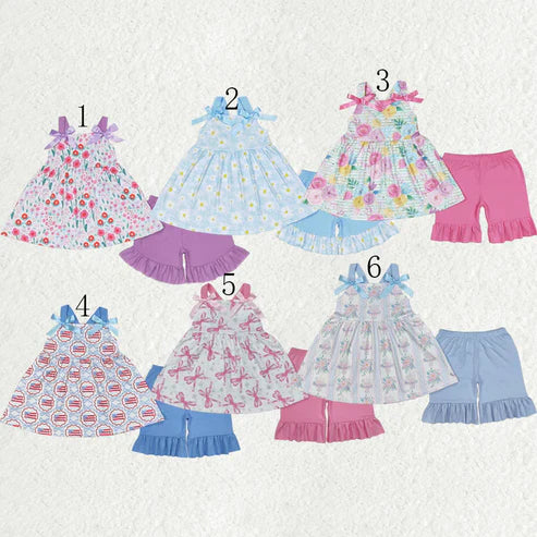 6.23 Sibling Baby Girls Straps Floral Tunic Ruffle Shorts Summer Clothes Sets