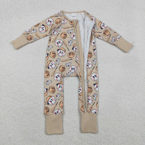 11.12 LR2816 Baby Boys Smile Baseballs Team Two Way Zip Convertible Romper