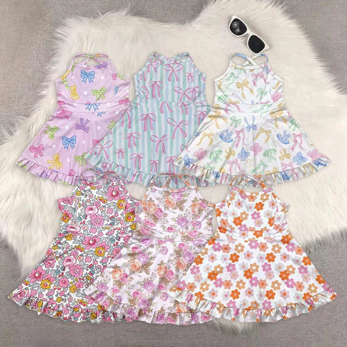 5.15 Sibling Baby Girls Print Straps Spoorts Wear Yoga Athletic Tennis Dresses