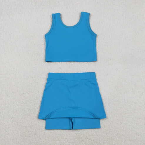 11.27 GSD2659 Baby Girls Sleeveless Hot Blue Vest Top Short Skirts Yoga Set