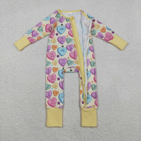 11.12 LR2778 Baby Girls Colorful Hearts Stars Valentine Zipper Footie Romper