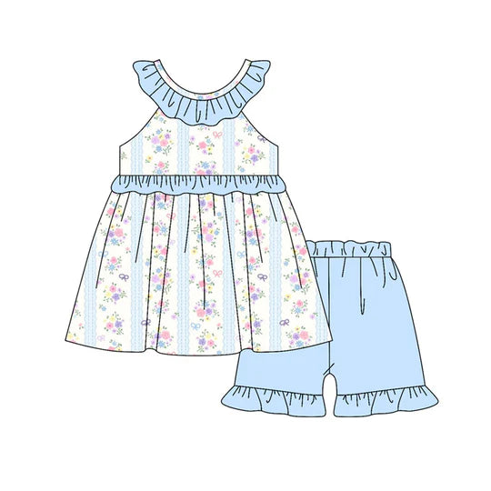 12.26 MOQ：5pcs GSSO3076 pre-order toddler girl clothes flower print girl summer set