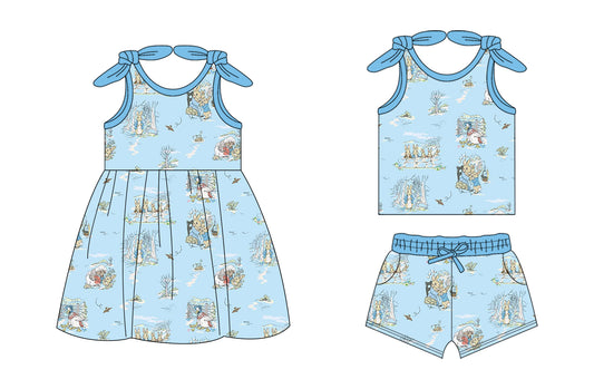 26.1.14 Custom MOQ:3 or 5 pcs each design milk silk Sibling baby girl clothes easter short sleeve shorts sets and dress