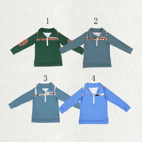 8.22 Sibling Baby Boys Long Sleeves Western Ducks Baseballs Half Zipper Pullovers Top