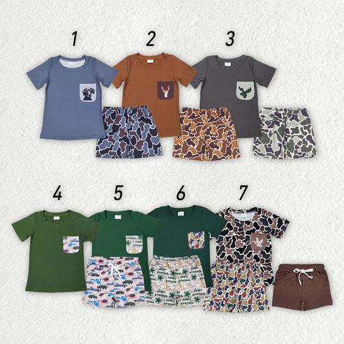 4.1  7 Colors Sibling Baby Boys Camouflage Pocket Shirt Shorts Summer Outfits