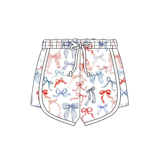12.26 MOQ：5pcs SS0777 pre-order baby girl clothes bows print girl 4th of July summer shorts