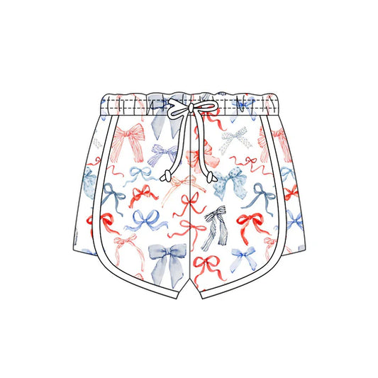12.26 MOQ:5pcs SS0777 pre-order baby girl clothes bows print girl 4th of July summer shorts