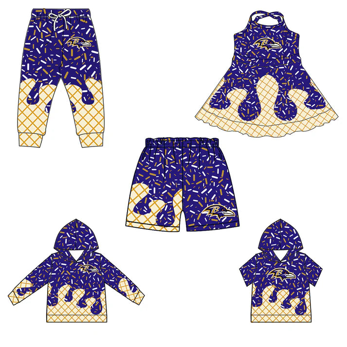 7.8 Custom Moq 3 Baby Girls Straps Ravens Plaid Short Ruffle Team Knee Length Dresses