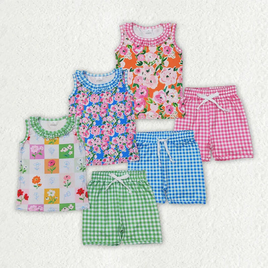 4.4 Sibling Baby Girls Summer Ruffle Sleeveless Floral Top Shorts Sets