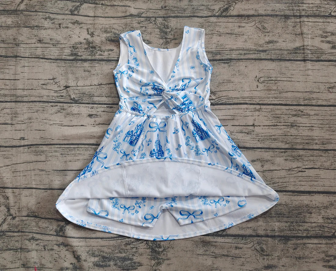 4.24  GSD2200 Baby Girls Blue Castles Yoga Skort Knee Length Dresses Preorder