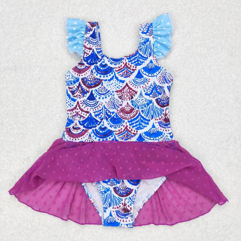 S0154 Mermaid scale purple tulle one-piece swimsuit