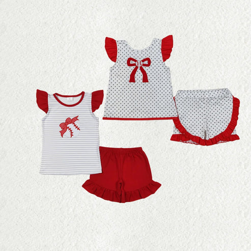 6.9  Sibling Baby Girls Embroidery Baseballs Summer Shorts Sets Clothes Sets