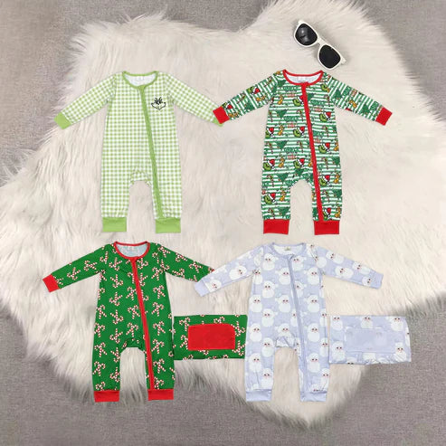 5.21 Sibling Baby Infant Boys Long Sleeves Christmas Zipper Rompers