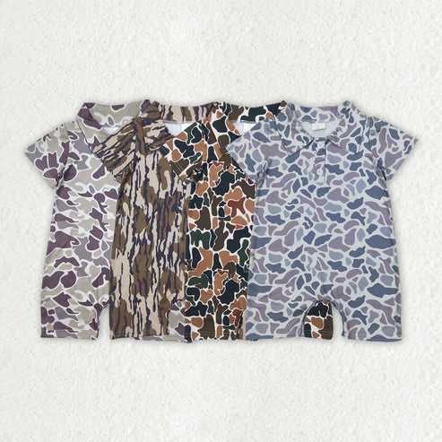 4.19 Sibling Baby Infant Boys Short Sleeves Camouflage Button Rompers