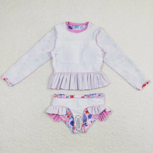 S0263 Long sleeve swimsuit with pink lace for girls