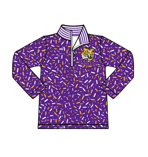 10.17 Custom Moq 8 Baby Boys Purple Sprinkles Zipper LSU Tiger Team Pullovers Top