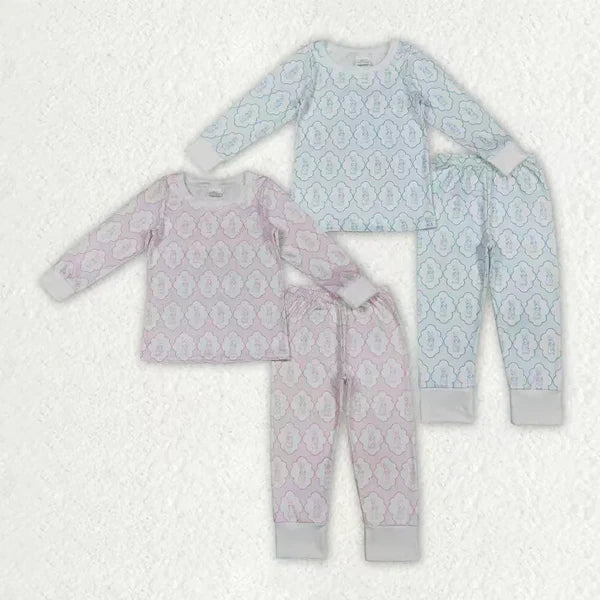 12.11 Sibling Baby Boys Girls Rabbits Checked Top Pants Easter Pajamas Sets
