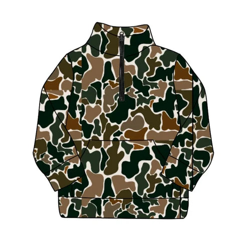 6.4 GT0829 Adult Women Dark Brown Camo Long Sleeve Tee Shirts Zip Pullovers Tops Preorder