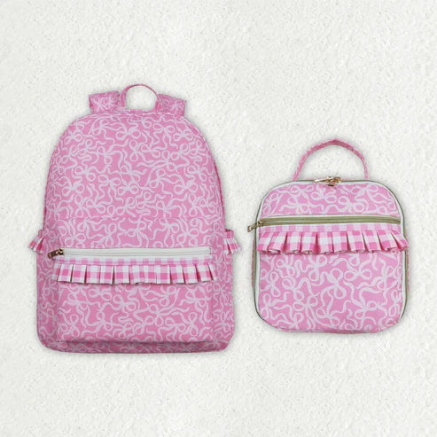 8.13 Sibling Baby Girls Pink Bows Ruffle School Bags Lunch Boxes