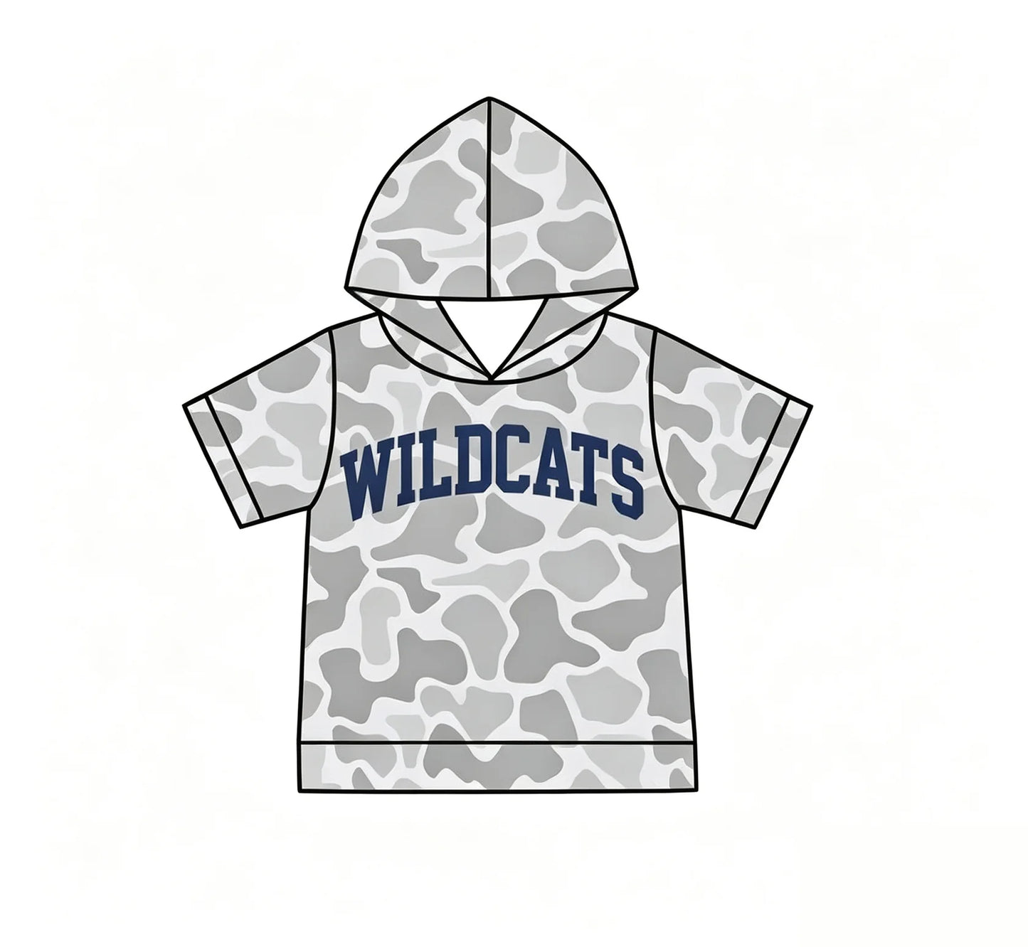 Custom Order Baby Boys Short Sleeve Grey Camo Wildcats Team Hoodies Top