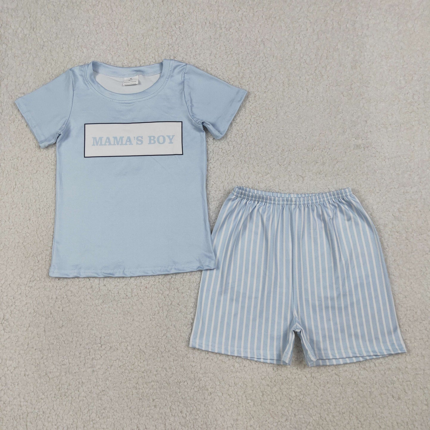 BSSO1876 Kids Baby Mama's Boy Light Blue Shirt Top Stripe Shorts Clothes Sets