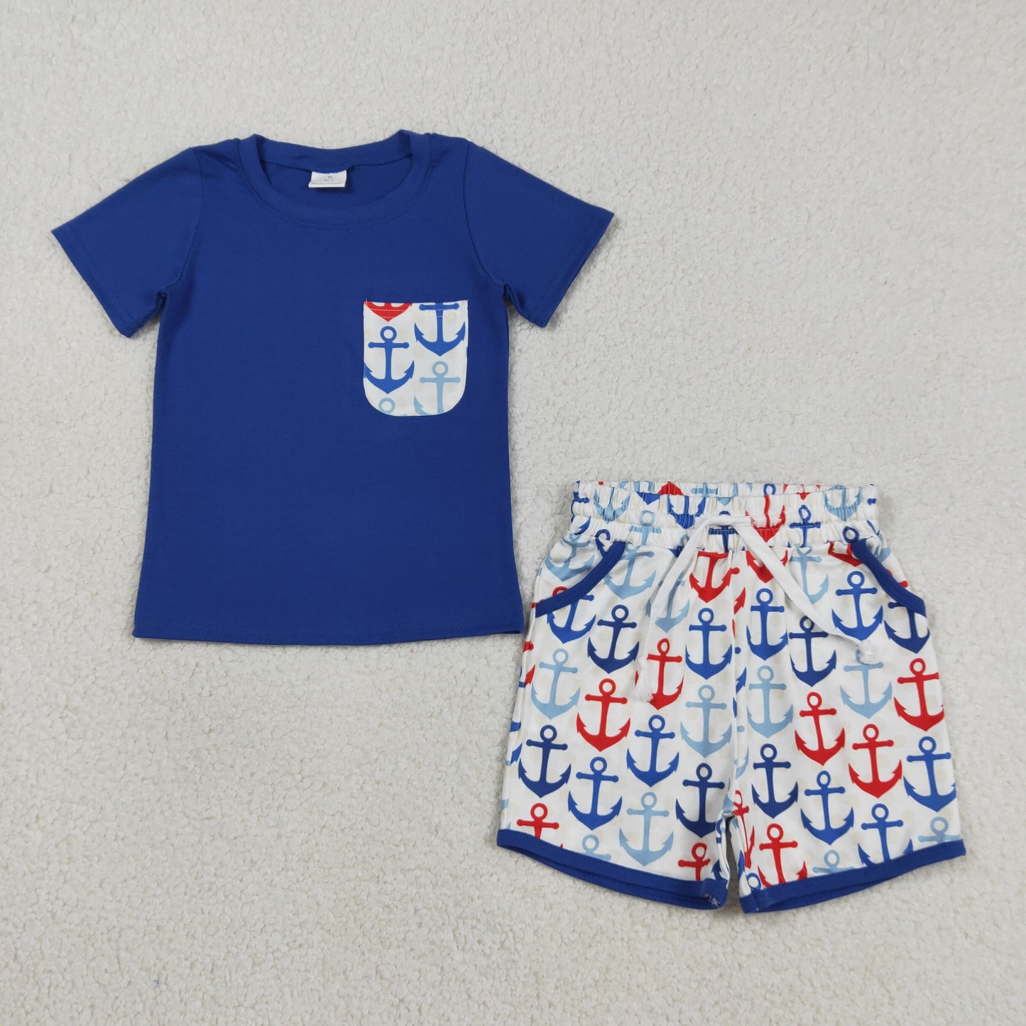 BSSO1874 Kids Baby Boy Hot Blue Shirt Top Boats Fishing Pocket Shorts Clothes Sets