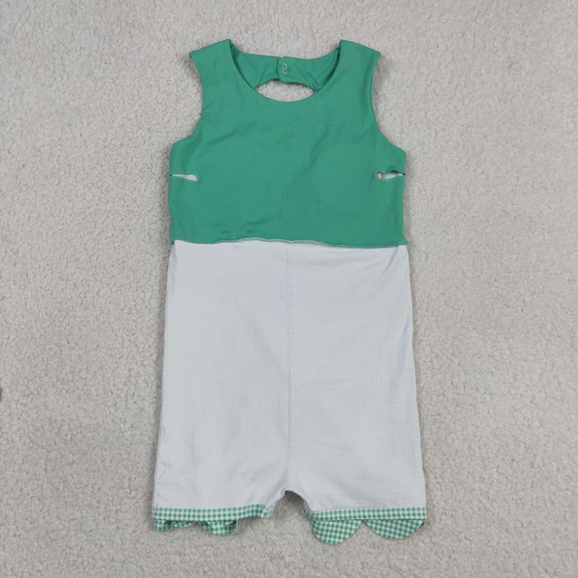 GSD3029 Kids Baby Girls Green Sleeveless Yoga Active Shorts Bows Scallop Knee Length Dresses