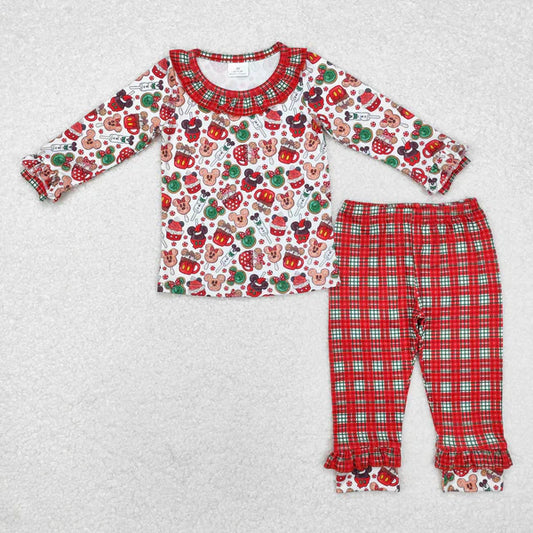 GLP1550 Baby Girls Christmas Cartoon Mouses Top Plaid Pants Pajamas Clothes Set