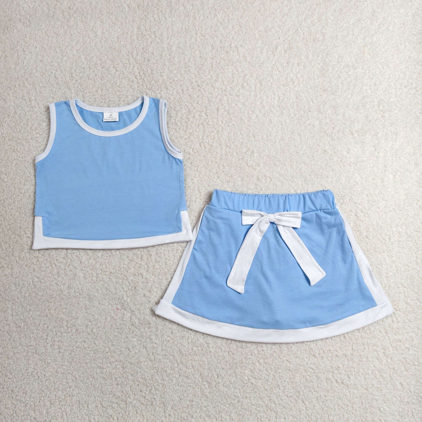 GSD3828 Kids Baby Girls Light Blue Sleeveless Vest Top Skirt Shorts Clothes Sets