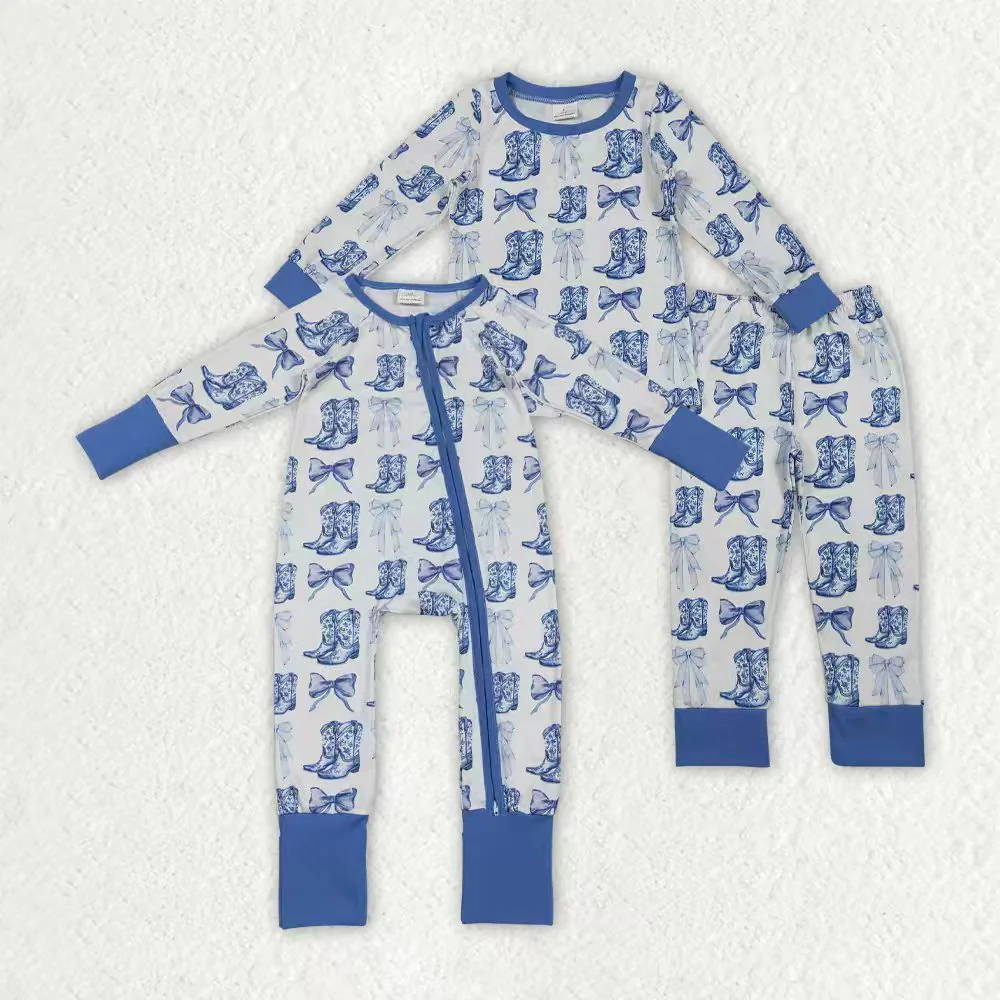 Sibling Baby Boys Girls clothes boot blue long sleeve pants Pajamas Sets and romper