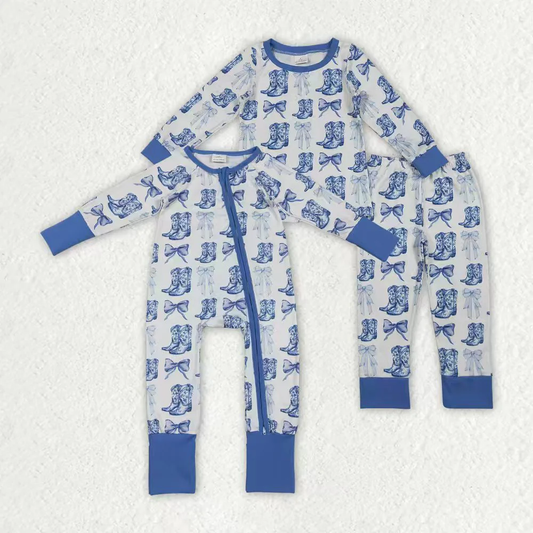 Sibling Baby Boys Girls clothes boot blue long sleeve pants Pajamas Sets and romper