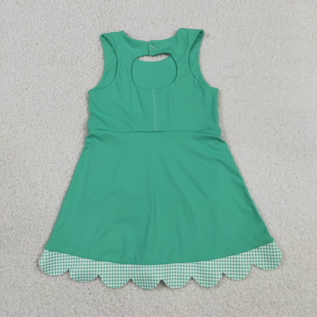 GSD3029 Kids Baby Girls Green Sleeveless Yoga Active Shorts Bows Scallop Knee Length Dresses