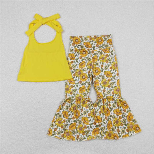 GSPO1430 Solid ginger halter top floral pantsuit