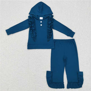 glp0895Lace blue hooded long-sleeved pantsuit