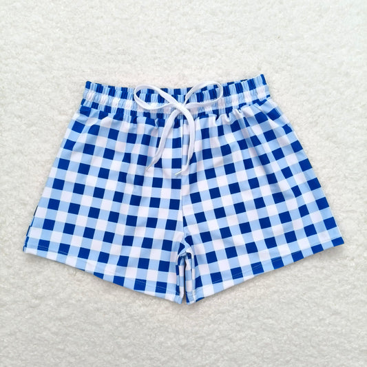 S0232 Blue and white checkered swim trunks for boys