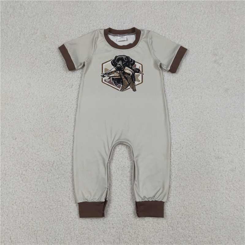 RTS NO MOQ（In Stock) SR3680 Puppy and Duck Light Green Short-Sleeved Jumpsuit