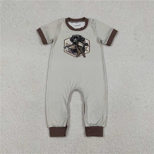 RTS NO MOQ（In Stock) SR3680 Puppy and Duck Light Green Short-Sleeved Jumpsuit