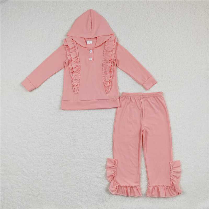 GLP0894Lace pink hooded long-sleeved pantsuit