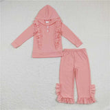 GLP0894Lace pink hooded long-sleeved pantsuit