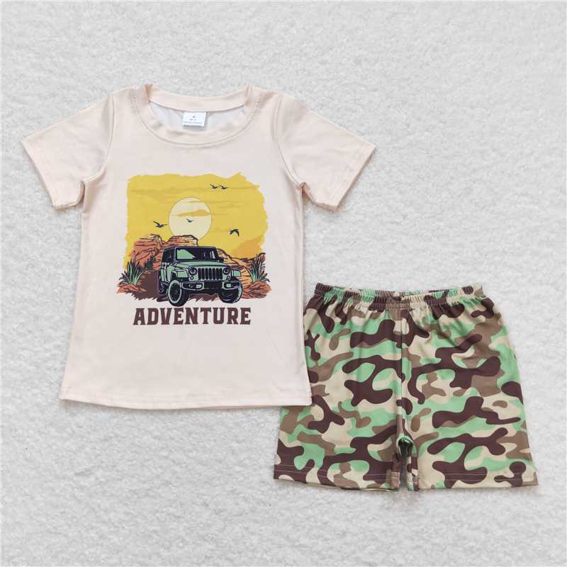 BSSO0314 Sunset beige short sleeve camo shorts set for boys